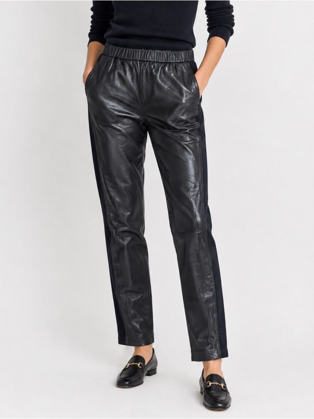 J BRAND 100% Lamb Leather Straight Leg Pull On Tuxedo Pants \\ S